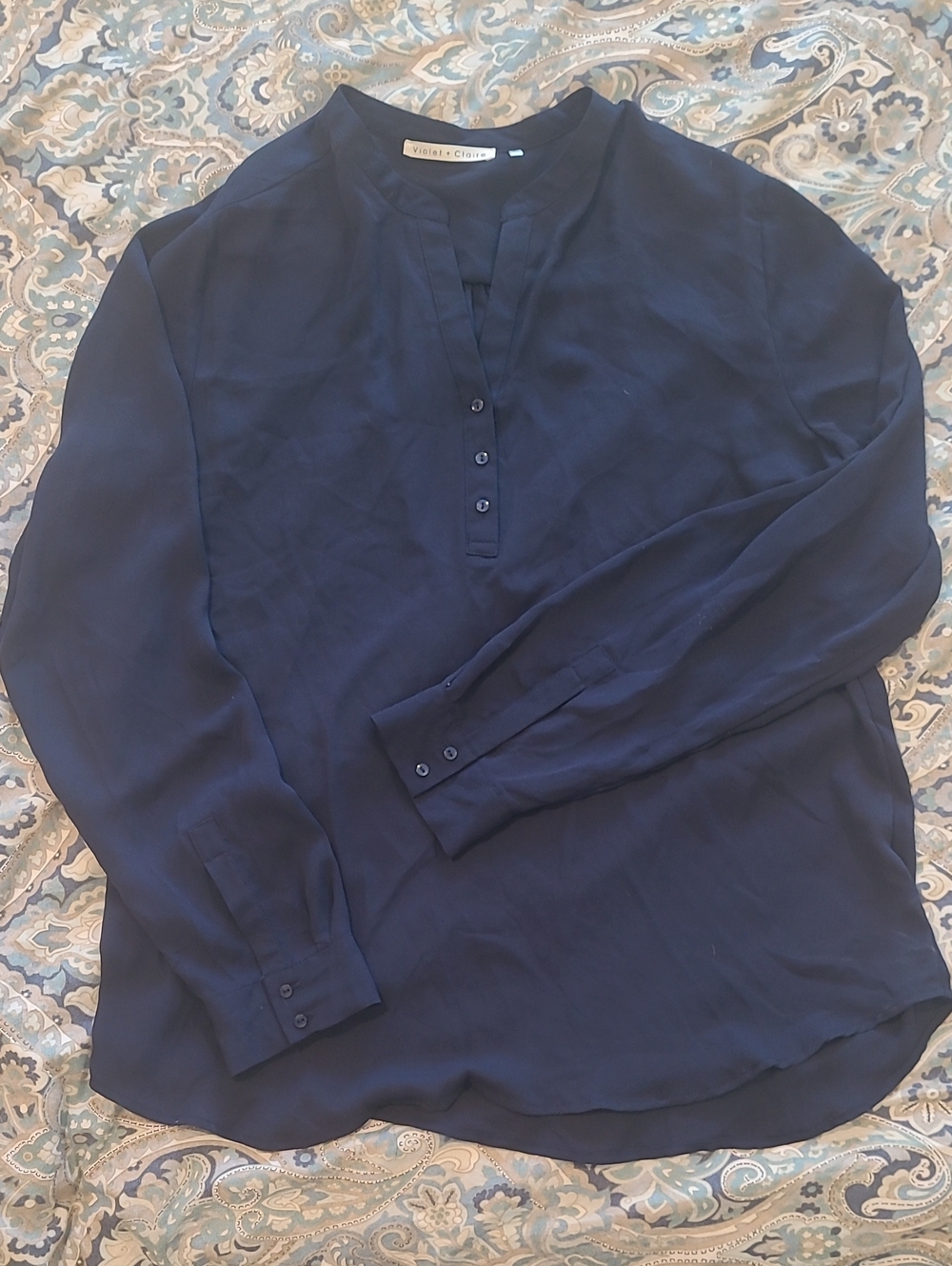 Violet & Claire Navy Long-Sleeve Henley Blouse